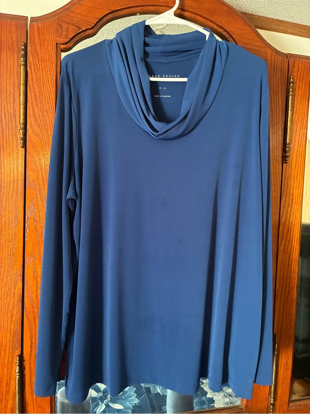 Susan Graver Blue Cowl Neck Long-Sleeve Sweater
